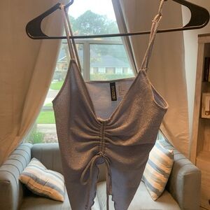 Divided Shimmery Light Blue Ruched Top